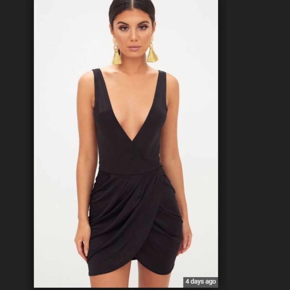Black Plunge Wrap Bodycon Dress